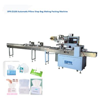 China High Production Efficiency ZS100P Full Auto Face Diaper Wet Napkin Cloth Towel Cloths Wet Bag Making Pillow Shape Packing Machine for sale