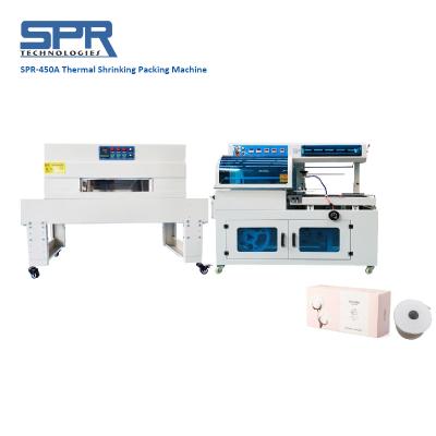 China High Production Efficiency SPR-450A Automatic Nonwoven Thermal Disposable Paper Roll Toilet Paper Tissue Napkin Facial Cotton Shrink Wrapping Machine for sale