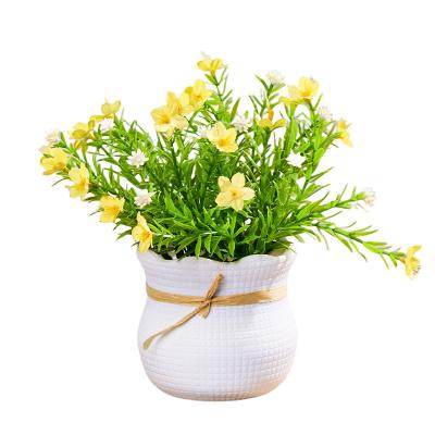 China Plastic Small White Pot with Artificial Green Plant and Hemp Rope Plastic Flower for Christmas and Mother's Day Decorations for sale