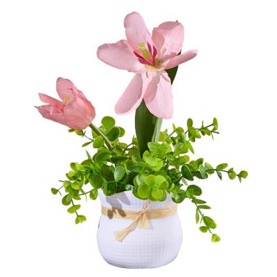 China Silk Silk Tulip Flower Arrangement in Mini Pots Simulated Decorative Artificial Flowers for Christmas and Mother's Day for sale