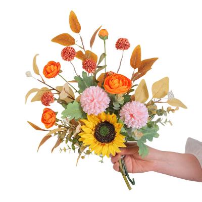 China Silk flower High Quality Embroidered Sunflower Ball Dew Lotus Autumn Chrysanthemum Artificial Flower Plant for Christmas and Mother's Day for sale