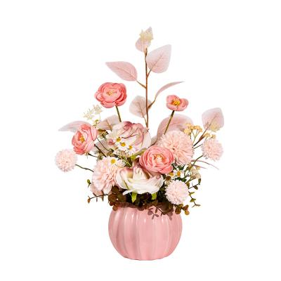 China Silk Rose hydrangea dew lotus eucalyptus leaves Combination bouquet flower pots artificial plant bonsai for sale