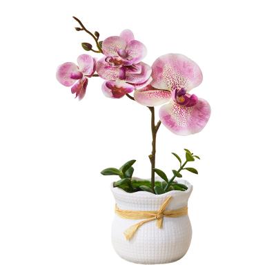 China Pu material flower  ;The flower pot is plastic Small pot Phalaenopsis Imitation orchid bonsaidecorative flowers plants do not fade flowers pu material artificial flowers for sale