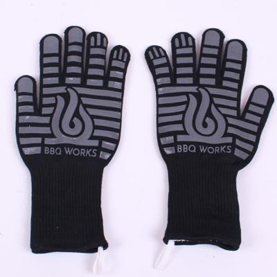 China Machine Washable Gray Silicone Grill OvenCotton Gloves Grill Anti Cut Hand Safety BBQ Heat Resistant Gloves for sale