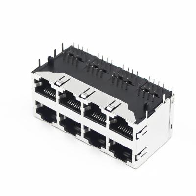 China Through Hole Without Led 8p8c 2x4 Port Ethernet Rj45 Female Connector for sale