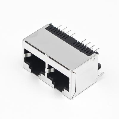 China Through Hole Free Sample 522403-8P8C-2L-A Tab Up Rohs 1x2 Port With Emi Finger Rj 45 Connector for sale