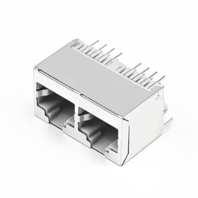 China Through Hole Free Sample 522403-8P8C-2L-A Tab Up Rohs 1x2 Port With Emi Finger Rj 45 Connector for sale