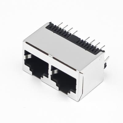 China Through Hole 522403-8P8C-2L-B Tab Up 1x2 Port 8p8c PCB Ethernet Rj45 Connector for sale