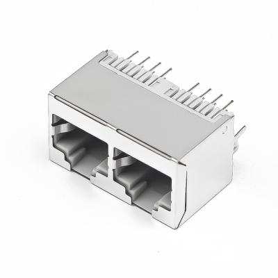 China Through Hole Without Magnetic Modular Network 8p8c Jack 1x2 Female Port Rj45 Connector for sale