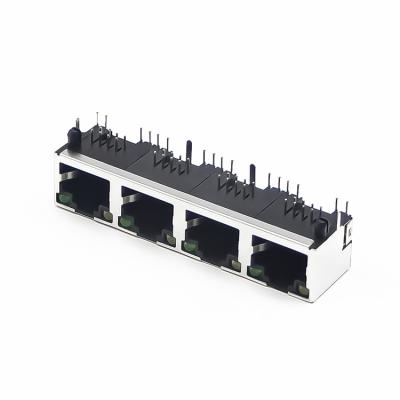 China Through Hole 56+LED-03P-1L 1X4 With 1x4 Port Led 8p8c Jack Vertical Rj Modular 45 Connectors for sale