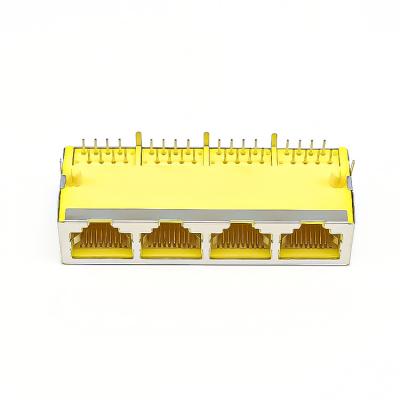 China Through Hole 5903-10P8C-4 L-C With Leds Ethernet 1x4 Multi-port Rj45 Female PCB Jack for sale