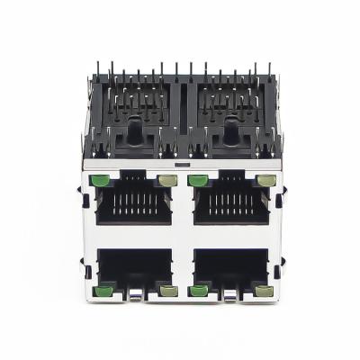 China Through Hole 99B+LED-03T-2X2-A Ethernet Jack With LED 2x2 Ports Rj45 Female Connector for sale