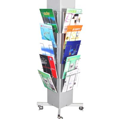 China Removable Customize Popular Metal Decorative Top Book Journal Portable Brochure Literature Rack For Bookstore With 4 Wheels for sale