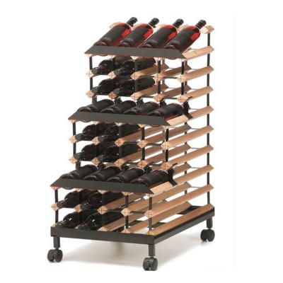 China China Factory Easy Assembly 60 Size 4 Wheels Metal Wire Retail Store Custom Wholesale Wooden Bottles Wine Display Rack For Bar for sale