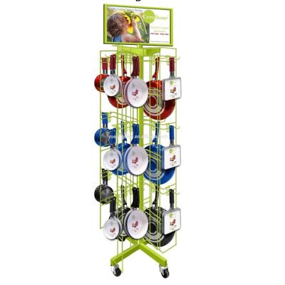 China Bilateral Rack Stable Hollow Glassware Pan Kitchenware Rack Wire Shelf Hanging Display Rack for sale