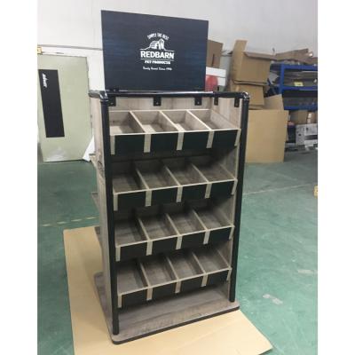 China Retail Stores MDF Pet Food Display Stand Two Side Free Standing Floor Display Rack for sale