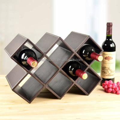 China Sustainable wooden leather wine rack with eight racks for sale