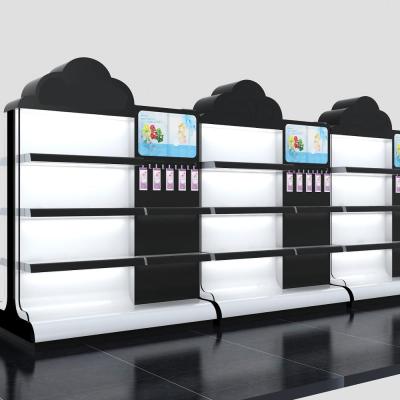 China Easy Free Design Customized Logo High Quality Led Stand Cabinet Metal Acrylic Cosmetics Baby Products Play Shelf For Brand Store for sale