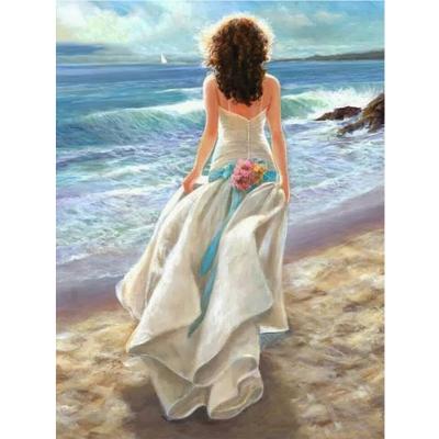 China 100% Full DIY Diamond Painting Woman Handmade Craft House Gift Wholesale Diamond Mosaic Indoor Seaside Embroidery for sale