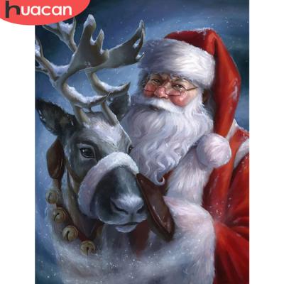 China HUACAN 5D Modern Painting With Diamonds Santa Claus DIY Diamond Painting Mosaic Christmas Deer Handmade Gift Home Decor for sale