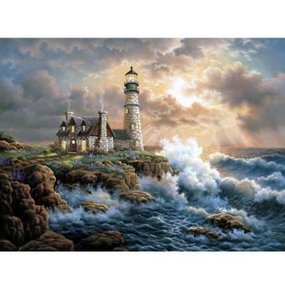 China HUACAN Modern Landscape Diamond Embroidery Seaside Lighthouse Diamond Painting Sea Wave Cloud Coast Mosaic for sale