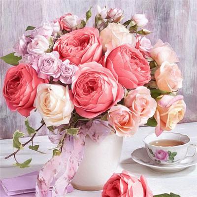 China Wholesale DIY Diamond Painting Rose Diamond Embroidery Flower Indoor Room Decor For Home for sale