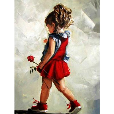 China HUACAN Cartoon 5D Portrait Full Drill Cross Stitch Kits Room Decor Diamond Embroidery Mosaic Diamond Painting Girl Flower Rose for sale