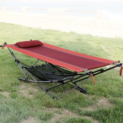 China Modern Outdoor Adult Cotton Hammock Stand Outdoor Folding Iron Garden Swing Bed Hanging Hammock With Metal Frame for sale