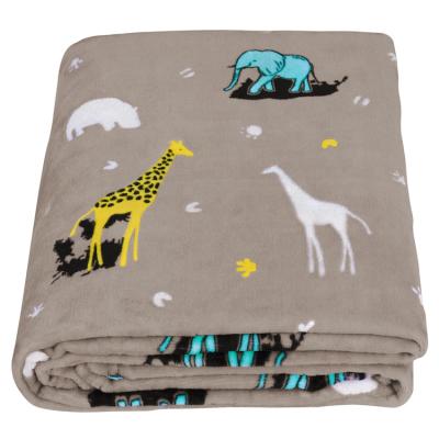 China Gray African Wild Animals Kids PORTABLE Baby Glow in the Dark Blanket for Summer, Custom Muslin Logo Throw Blanket for sale