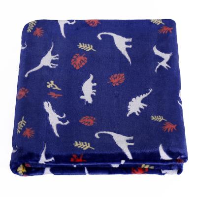 China PORTABLE navy blue dinosaur glow in the dark throw blanket, be used by adults and kids universal plush travel blanket for sale