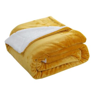 China PORTABLE Super Soft Double Sided Luxury Baby Blanket Quilted Blanket, Yellow Mustard Porcelain Sherpa Fleece Throw Blanket, Kids Bed Blanket for sale