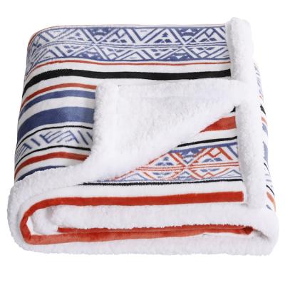 China Heat Handfeel Red and Blue Bars Soft Skin-Friendly Washed Sofa Bed Spray Washing Machine Kids Airline Custom Travel Blanket for sale