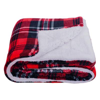 China Skin Friendly Red/Grey Logo Oodie Double Sided Blanket, Custom Plaid Blankets Soft Sherpa Fleece Throw Blanket, Minky Sublimation Blanket for sale