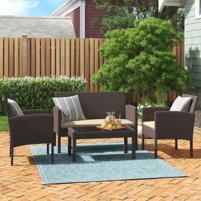 China Eco-freindly Wicker / Rattan 4 - Person Seating Group With Cushions Outdoor Patio Garden Set Rattan Garden Sofa Set for sale