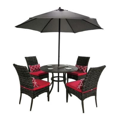 China Eco-freindly Modern Wicker Rattan Furniture 6 PCS Outdoor Rattan Dining Set With Lift Up Umbrella for sale