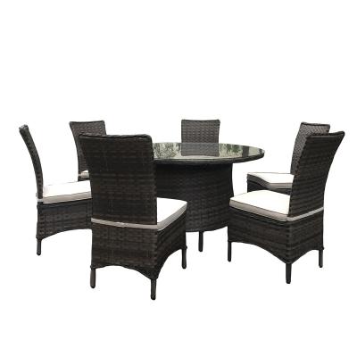 China Eco-freindly Factory Price Outdoor Rattan Wicker Furniture 7 PCS Dining Set Round Table And Chair Set for sale