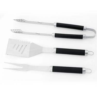 China Professional Easily Cleaned Stainless Steel BBQ Grill Accessories Tool Kit 3PCS BBQ Tool Kit with Spatula Fork Tongs for sale