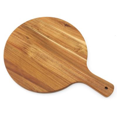 China Factory Disposable Kitchen Wooden Cutting Board Around Acacia Wood Pizza Skin With Wooden Handle for sale