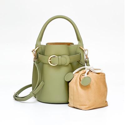 China High Quality Full Grain Large Capacity Women Genuine Leather Bucket Bags Fashion Cow Split Leather Handbags for sale