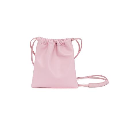 China Fashion \ Genuine Leather Drawstring Pleated Cute Women Phone Bags Women Simple Portable Comfortable \ Outdoor Durable Shoulder Bags for sale