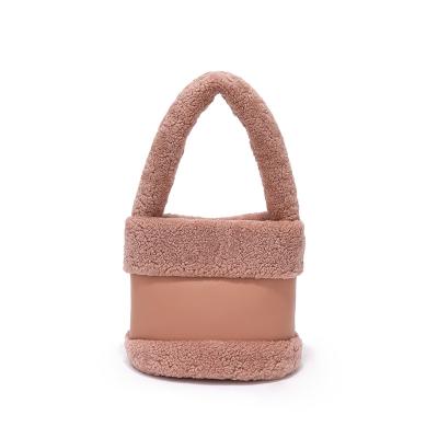 China Luxury Soft Simple Plush Women Candy Color Women's Bucket Bags Daily Lifestyle Lambswool Handbags for sale