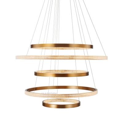 China Modern luxury custom made hotel lobby villa stair ceiling hanging lamp chandelier stair led ring modern pendant light for sale