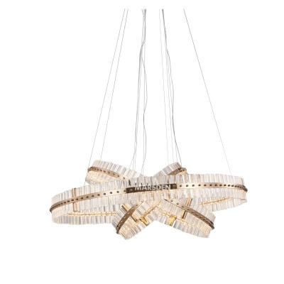 China MARSDEN LED Luxury Modern Hotel Lobby Ring Gold Glass Crystal Chandelier Led Hanging Pendant Light for sale