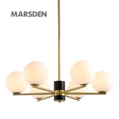 China MARSDEN Modern White Chandelier Hand Blown Glass Crystal Ball Brass Black Marble Chandelier for sale