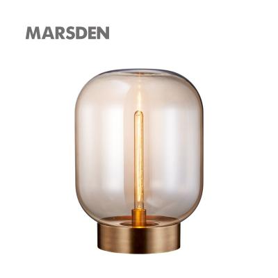 China Modern Fashion Modern Style LED E27 MARSDEN Copper Plating Table Light Luxury Glass Decorative Table Lamp for sale