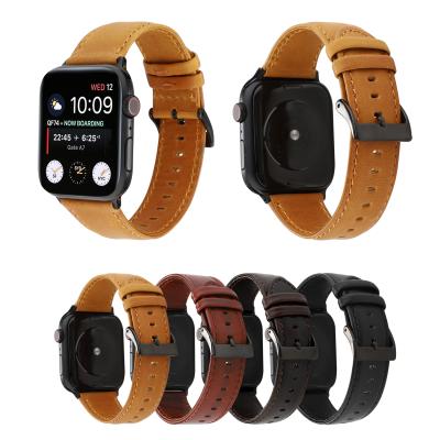 China Retro Leather Strap 40mm 38mm Apple Watch Band Crazy Horse Cuff Strap IWatch Adjustable Band Leather Watch Series 7/6/5 for sale