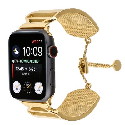 China Fashion Adjustable Metal Strap Band For Apple Watch Band 44mm Stainless Steel Luxury Strap For IWatch 7 Rose Gold for sale