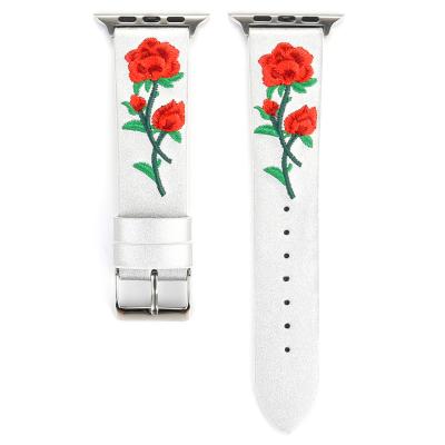 China 2018 New Embroidery Rose Non-specific PU Watch Band For Apple Watch Series 4 3 2 1 Replacement Strap 38mm 42mm Band Strap for sale