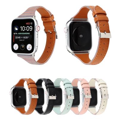 China Stripe Durable Strap Fashion Leather Band For Apple Watch 38mm Soft 42mm Leather Band With Metal Adapter For Apple Watch Series for sale