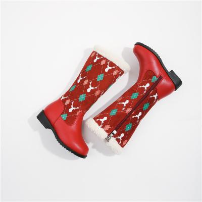 China Christmas thermal children's fashion warm fur boots 2021 new winter girls red color long boots kids little girls zipper boots for sale